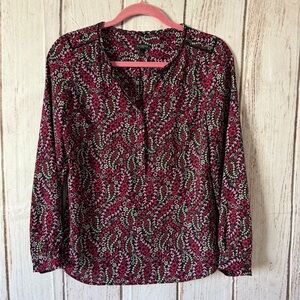 Talbots Petites Floral Print Split V-Neck Bracelet Sleeve Blouse S